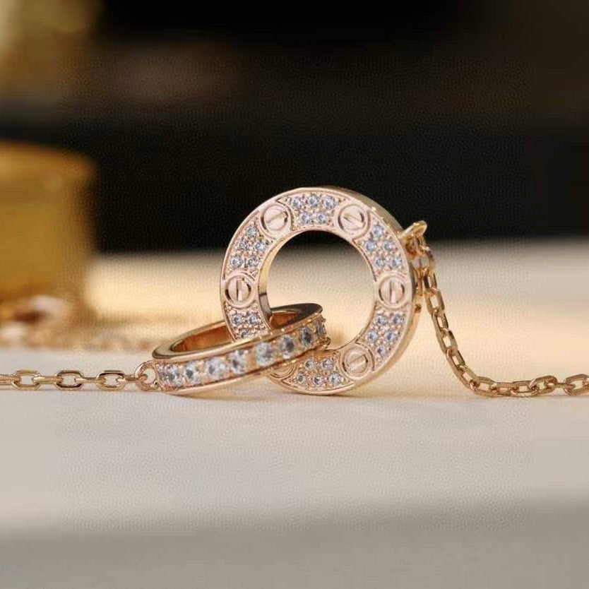 [Royal]LOVE 7.6MM NECKLACE ROSE GOLD AND SILVER  FULL DIAMOND