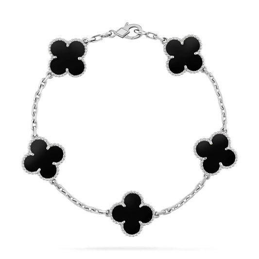 [Royal]CLOVER 5 MOTIF ONYXS  BRACELET SILVER