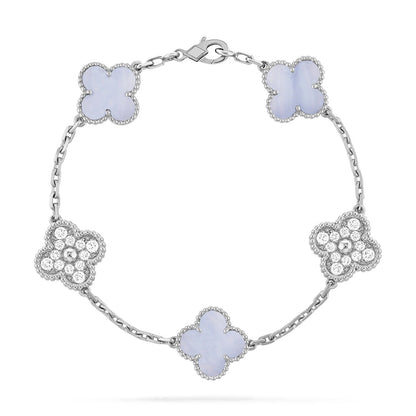 [Royal]CLOVER  5 MOTIF DIAMOND PURPLE CHALCEDONY BRACELET SILVER