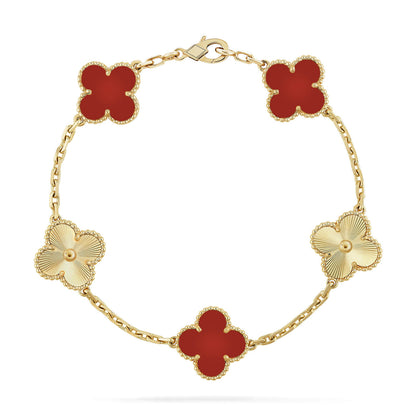 [Royal]CLOVER  5 MOTIFS CARNELIAN GOLD BRACELET