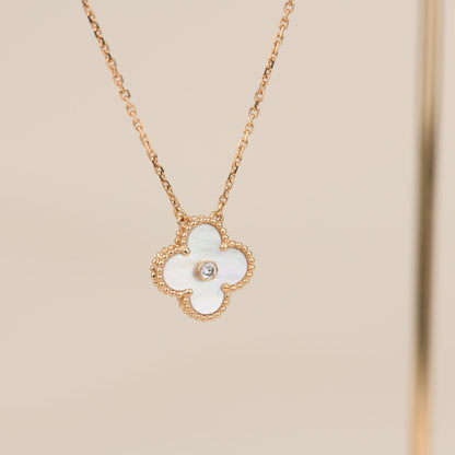 [Royal]CLOVER 15MM DIAMOND WHITE FRITILLARIA NECKLACE