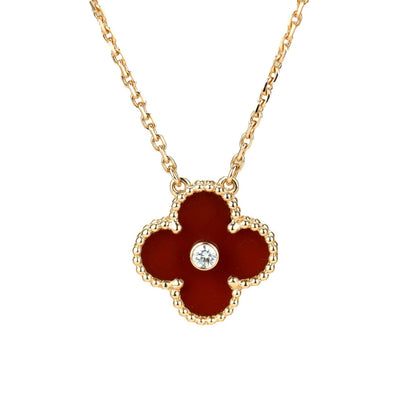 [Royal]CLOVER 15MM DIAMOND CARNELIAN NECKLACE