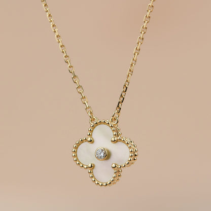 [Royal]CLOVER 15MM DIAMOND GOLD MOTHER OF PEARL NECKLACE