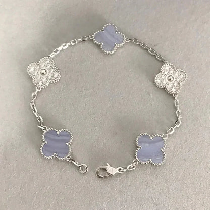 [Royal]CLOVER  5 MOTIF DIAMOND PURPLE CHALCEDONY BRACELET SILVER