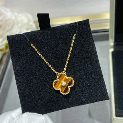 [Royal]CLOVER 15MM DIAMOND AND YELLOW TIGER'S EYE AGATE necklace