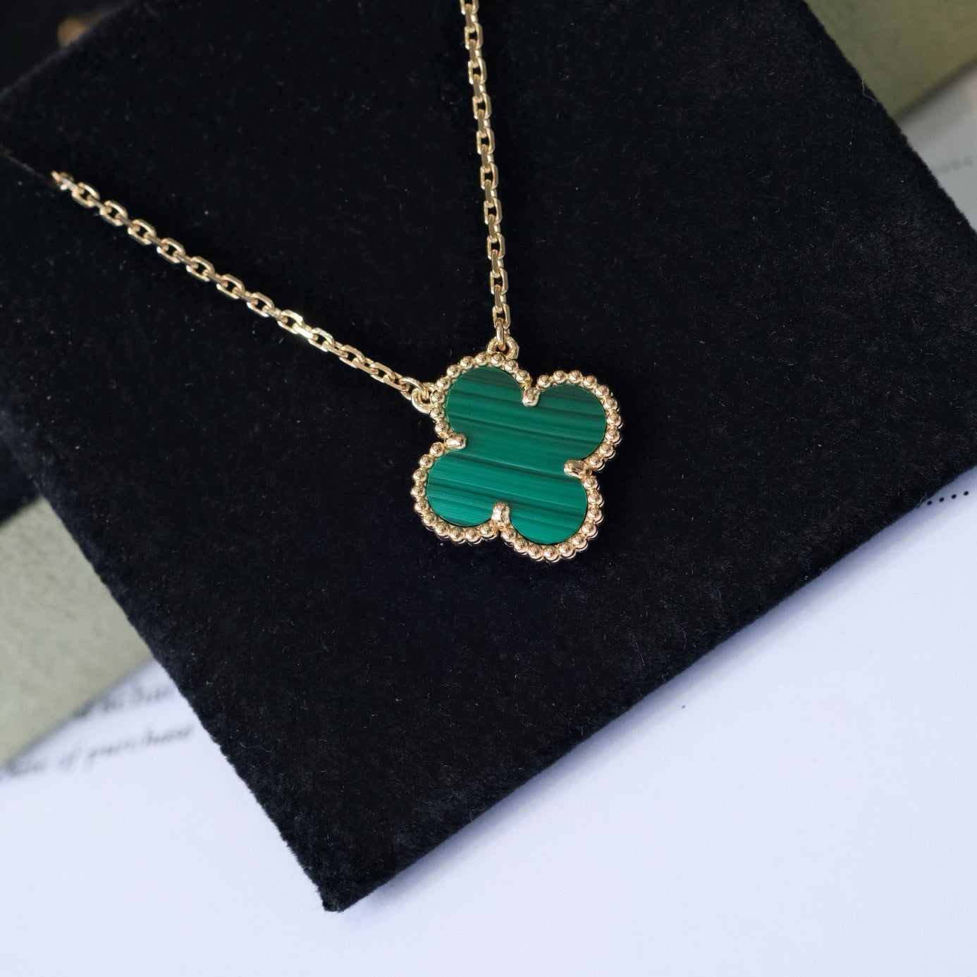 [Royal]CLOVER 15MM MALACHITE SINGLE FLOWER  NECKLACE