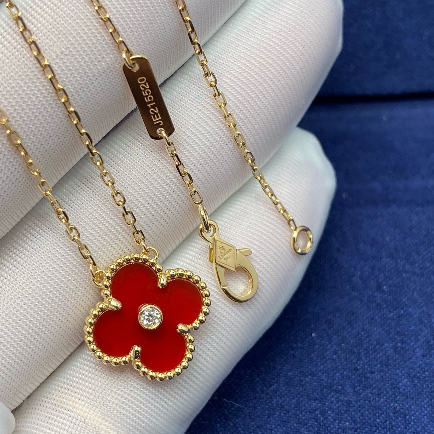 [Royal]CLOVER 15MM DIAMOND CARNELIAN NECKLACE