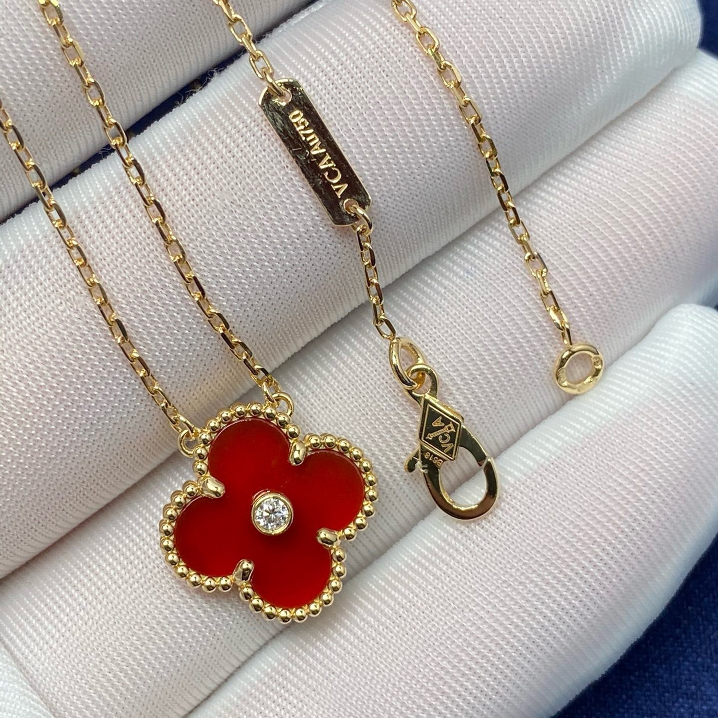 [Royal]CLOVER 15MM DIAMOND CARNELIAN NECKLACE