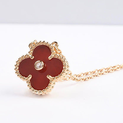 [Royal]CLOVER 15MM DIAMOND CARNELIAN NECKLACE