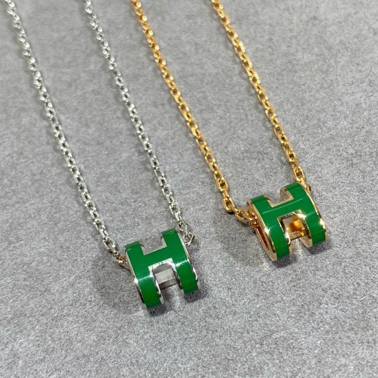 [Royal]POP H GREEN NECKLACE SILVER AND GOLD