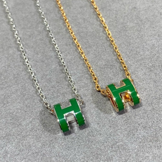 [Royal]POP H GREEN NECKLACE SILVER AND GOLD