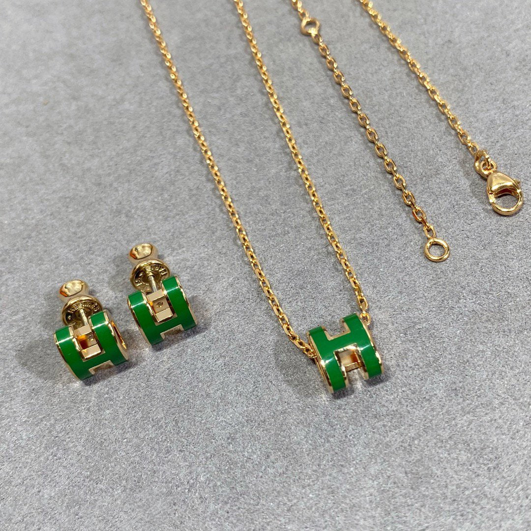 [Royal]POP H GREEN NECKLACE SILVER AND GOLD