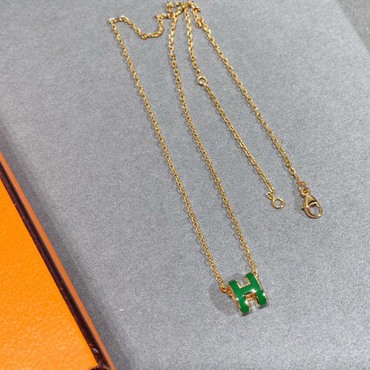 [Royal]POP H GREEN NECKLACE SILVER AND GOLD