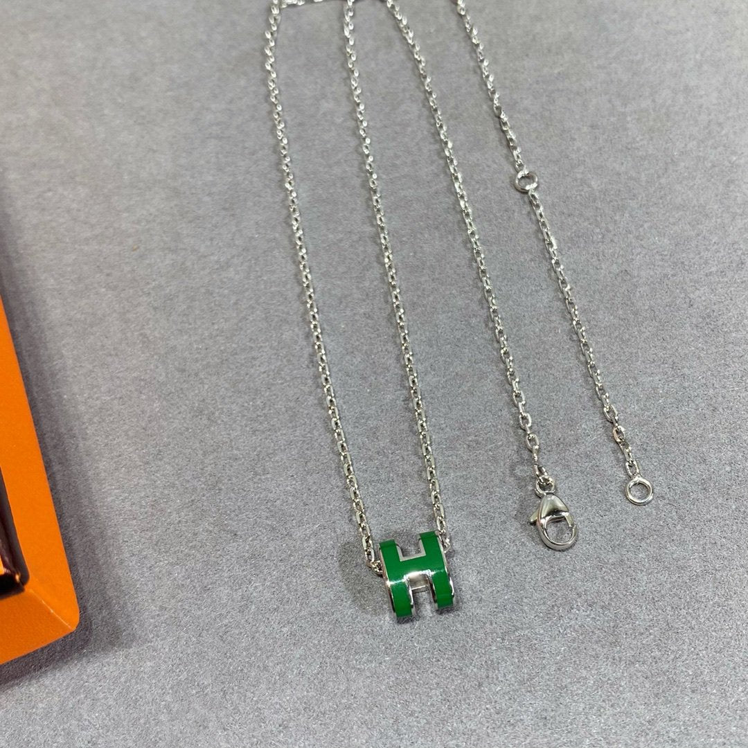 [Royal]POP H GREEN NECKLACE SILVER AND GOLD