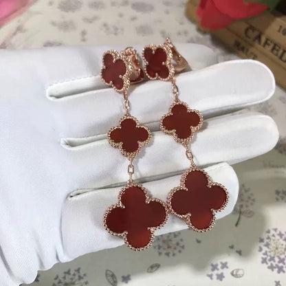 [Royal]CLOVER 3 MOTIF CARNELIAN DROP EARRINGS