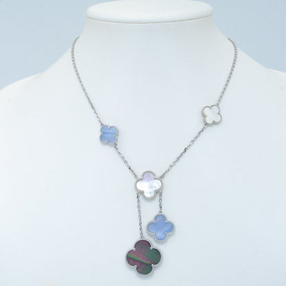 [Royal]CLOVER MOP CHALCEDONY NECKLACE SILVER 6 MOTIF