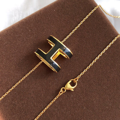 [Royal]HM CLIC BLACK ENAMEL GOLD NECKLACE