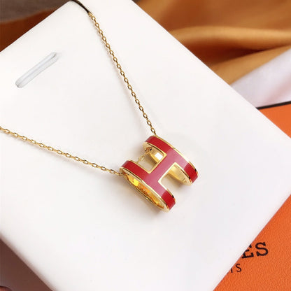 [Royal]HM CLIC RED ENAMEL GOLD NECKLACE