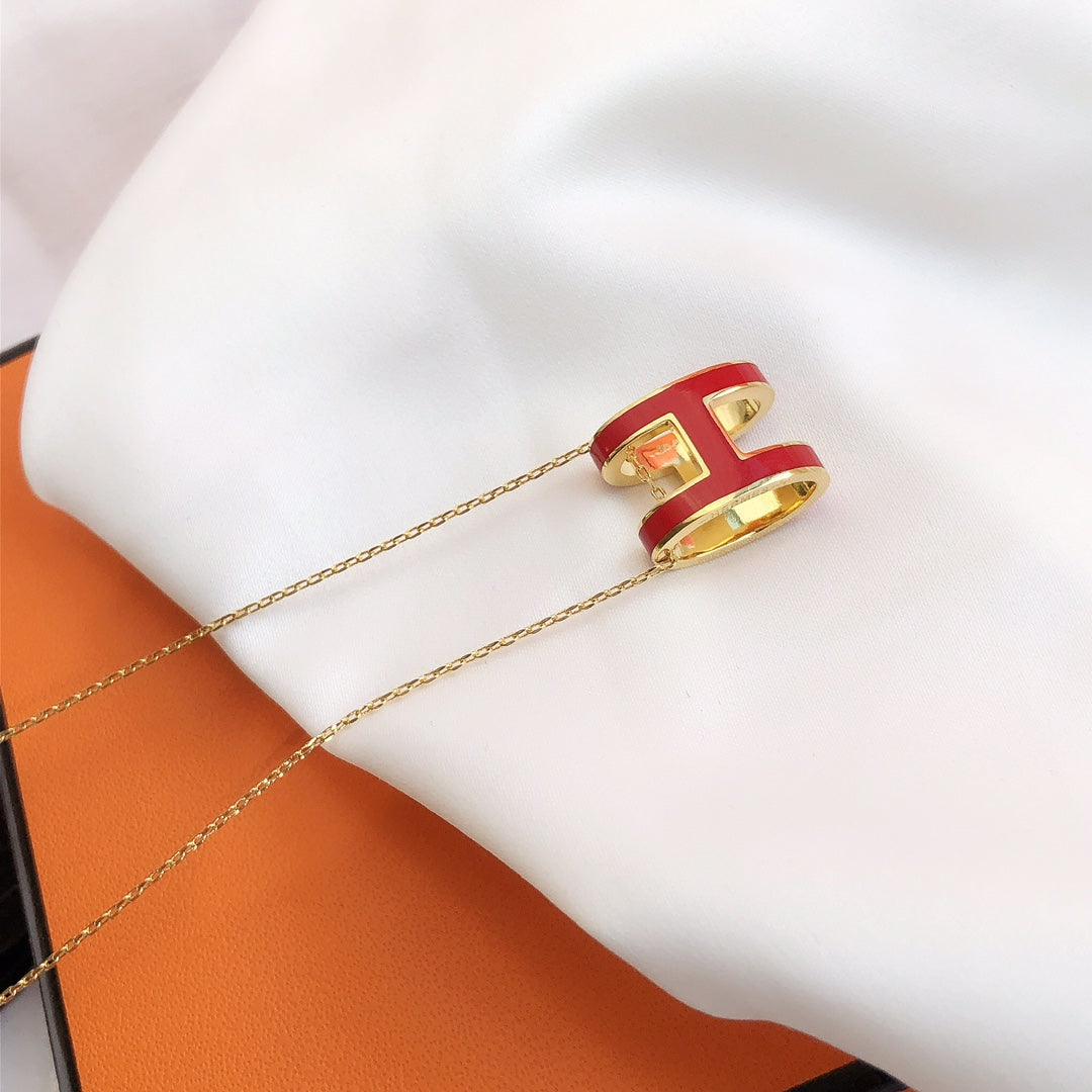 [Royal]HM CLIC RED ENAMEL GOLD NECKLACE