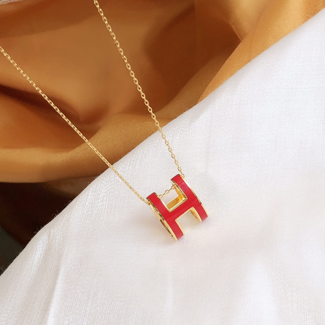 [Royal]HM CLIC RED ENAMEL GOLD NECKLACE