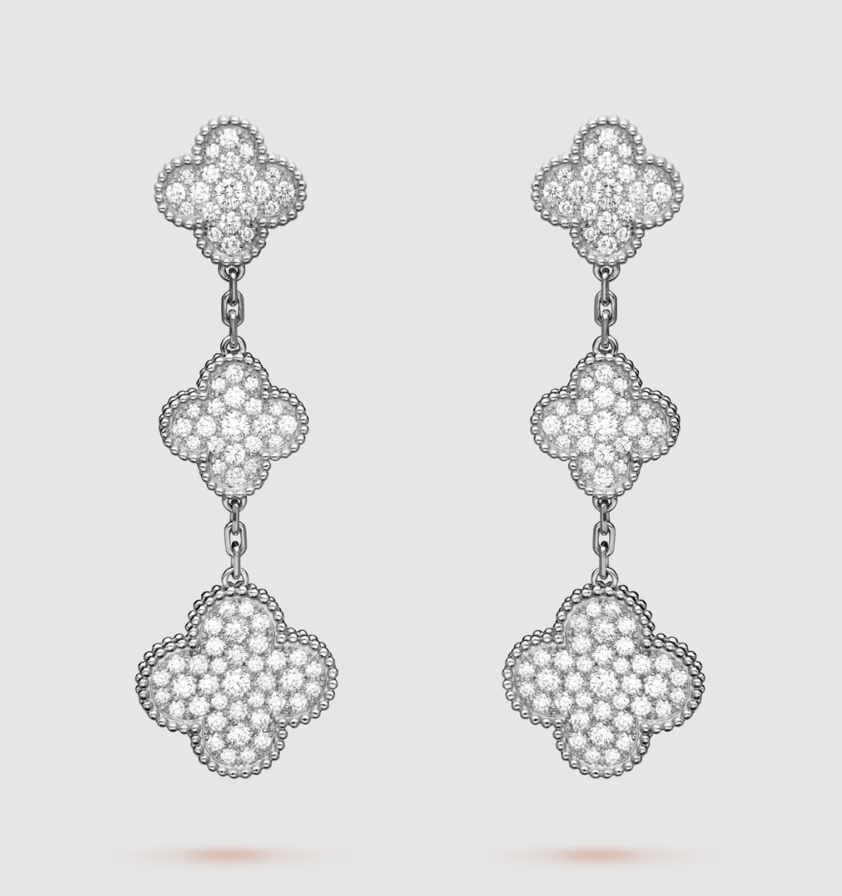 [Royal]CLOVER 3 MOTIF DIAMOND SILVER DROP EARRINGS