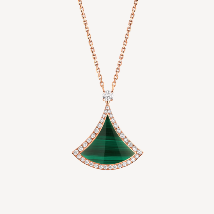 [Royal]DREAM MALACHITE DIAMOND PAVED PINK GOLD NECKLACE