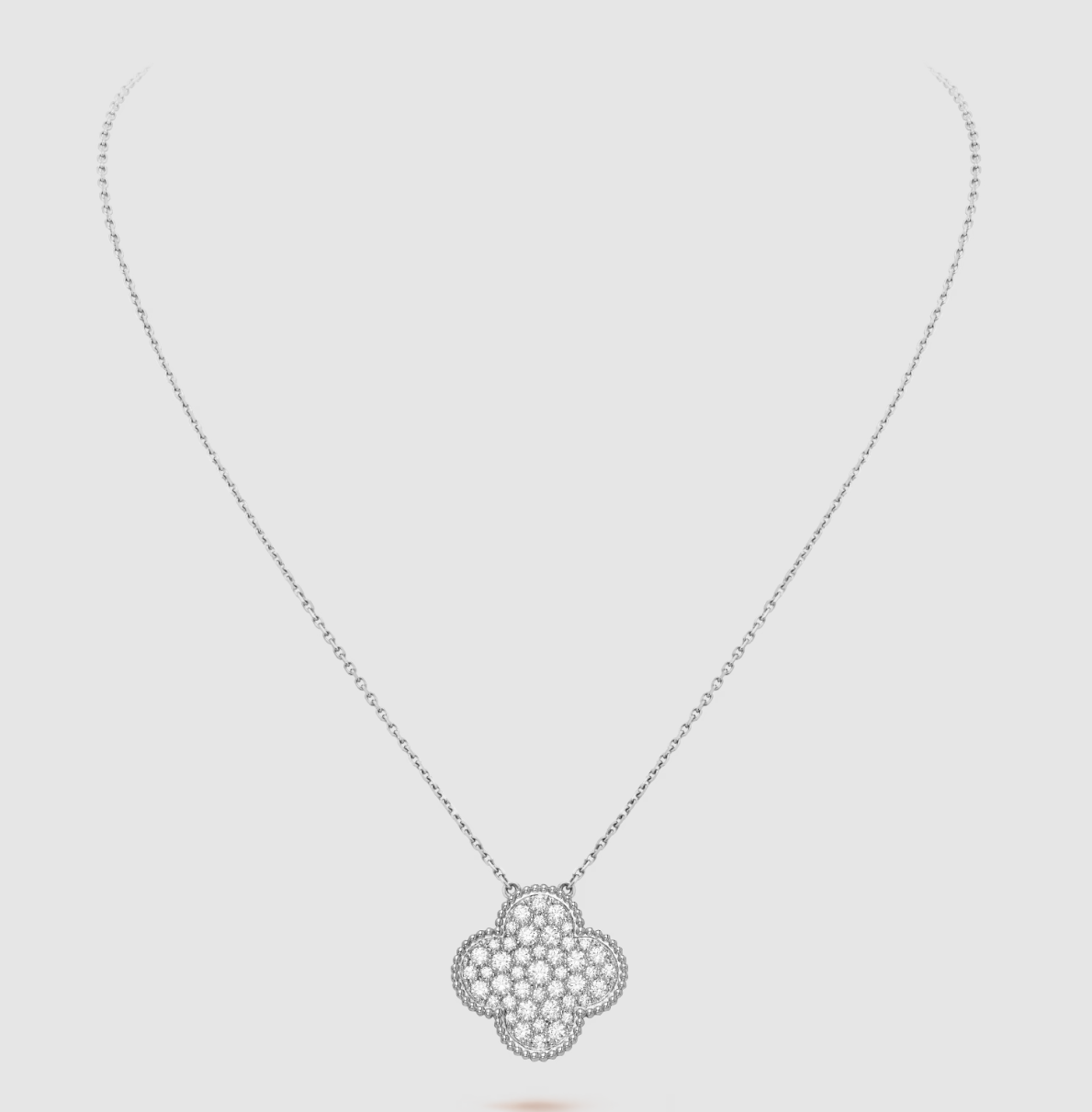 [Royal]CLOVER 25MM LARGE PENDANT DIAMOND PAVED SILVER NECKLACE