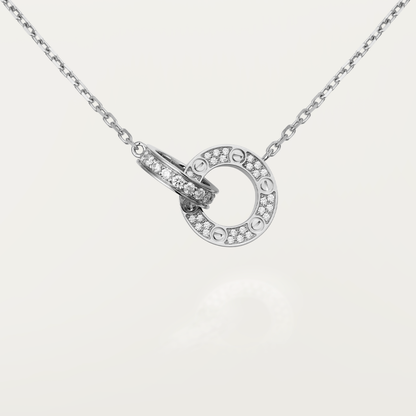 [Royal]LOVE 7.6MM NECKLACE ROSE GOLD AND SILVER  FULL DIAMOND