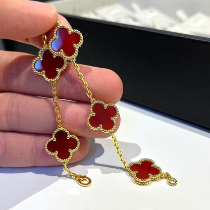 [Royal]CLOVER 5 MOTIFS RED AGATE  BRACELET