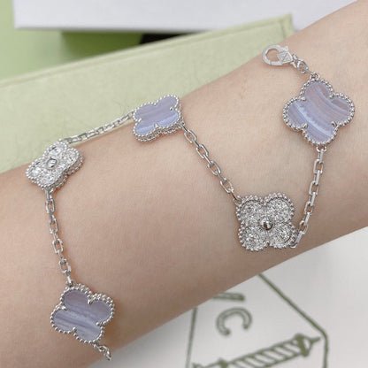 [Royal]CLOVER  5 MOTIF DIAMOND PURPLE CHALCEDONY BRACELET SILVER