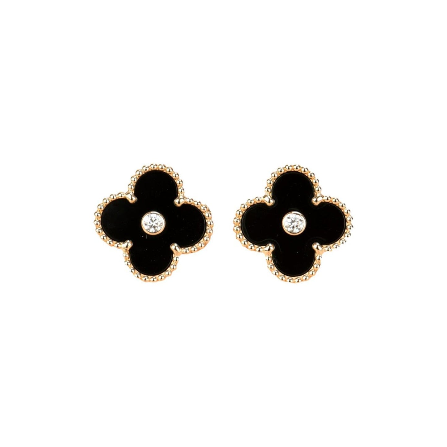 [Royal]CLOVER MEDIUM 1 MOTIFS ONYX DIAMOND EARRINGS