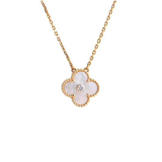 [Royal]CLOVER 15MM DIAMOND WHITE FRITILLARIA NECKLACE