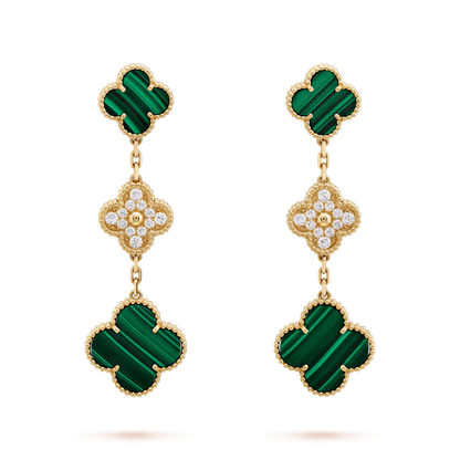 [Royal]CLOVER EARRINGS GOLD MALACHITE DIAMOND 3 MOTIF