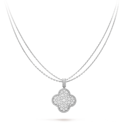 [Royal]CLOVER 25MM SILVER FULL DIAMOND BIG CLOVER NECKLACE