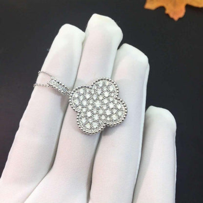 [Royal]CLOVER 25MM SILVER FULL DIAMOND BIG CLOVER NECKLACE