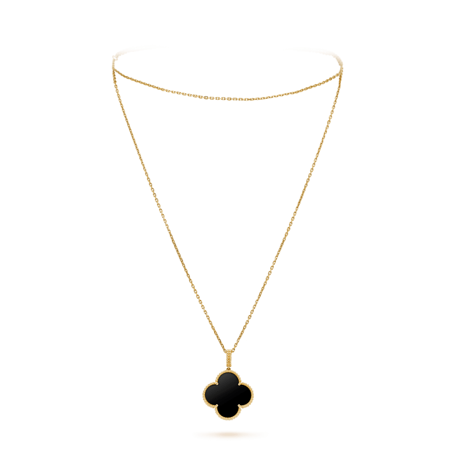 [Royal]CLOVER 25MM GOLD ONYX BIG CLOVER NECKLACE