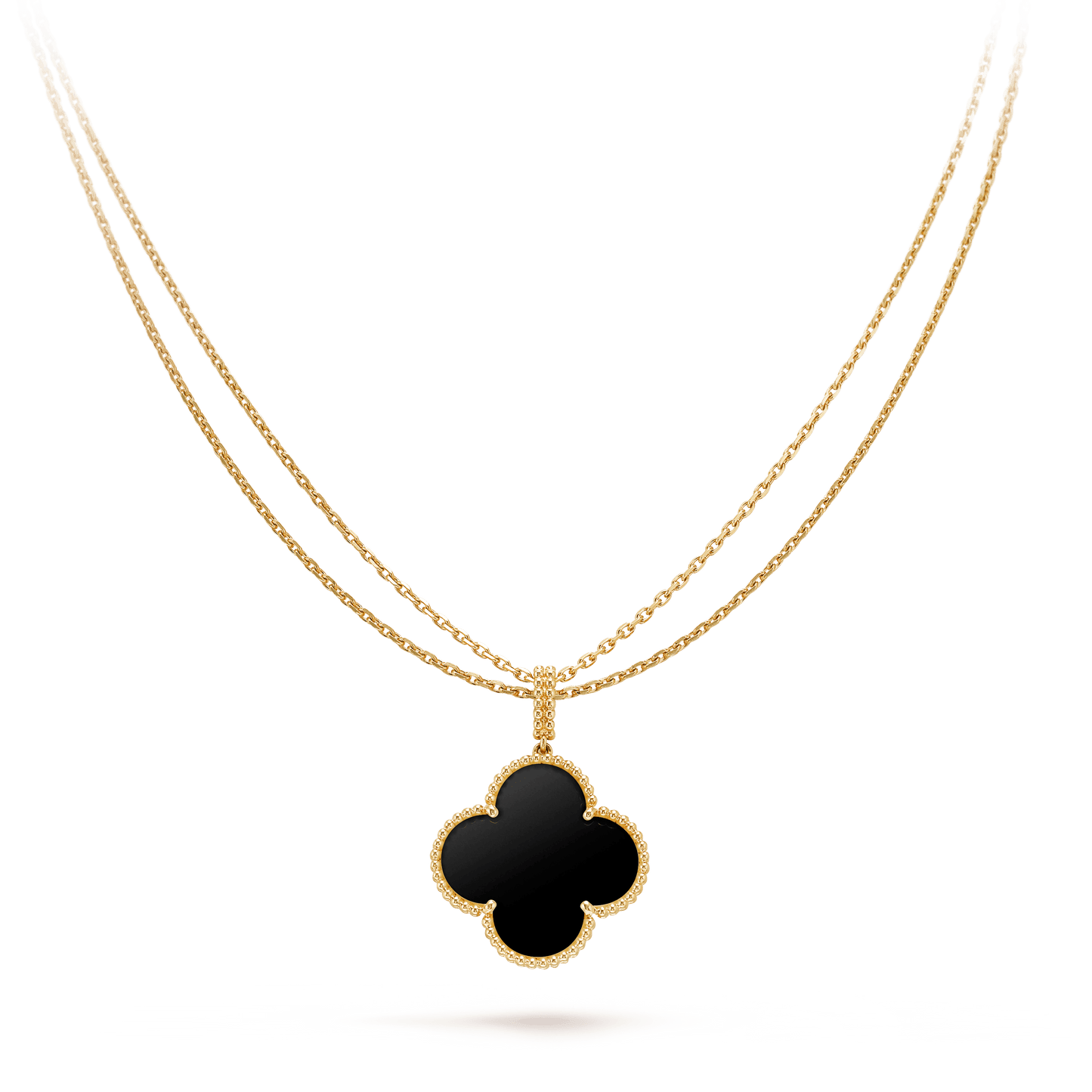 [Royal]CLOVER 25MM GOLD ONYX BIG CLOVER NECKLACE