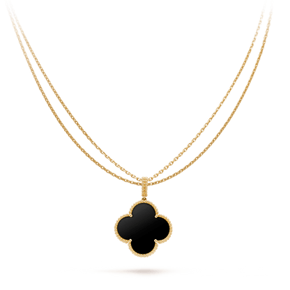 [Royal]CLOVER 25MM GOLD ONYX BIG CLOVER NECKLACE