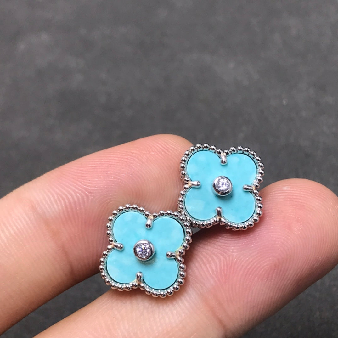 [Royal]CLOVER 1 DIAMOND BLUE SKY SILVER EARRINGS