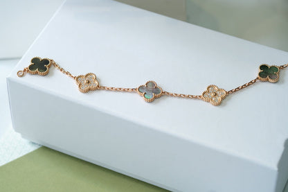 [Royal]CLOVER 5 MOTIFS DARK MOP AND DIAMONDS PINK GOLD BRACELET