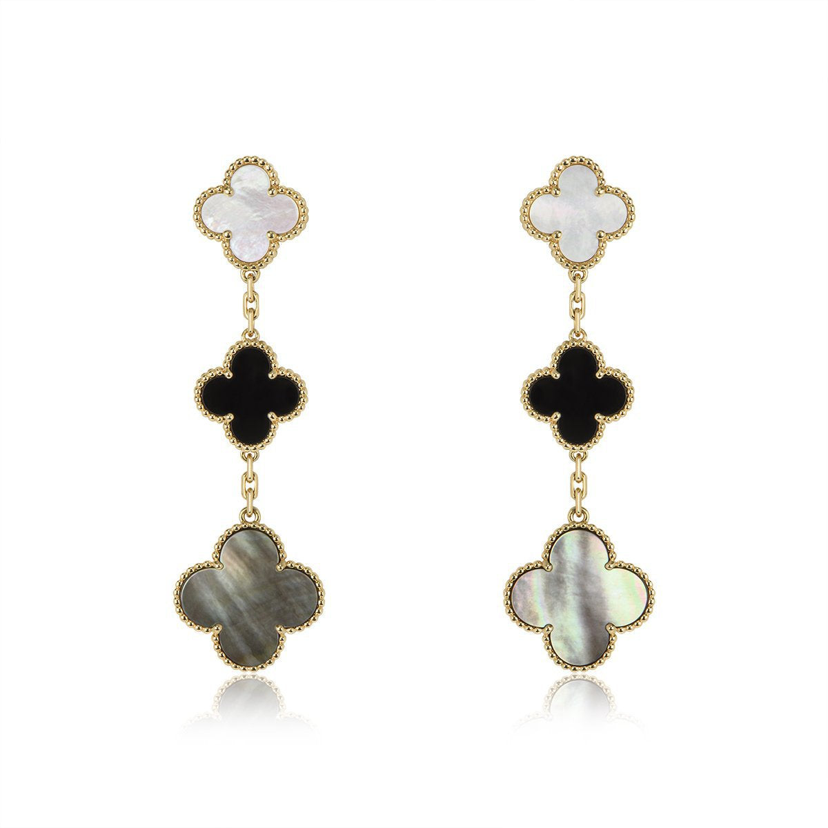 [Royal]CLOVER EARRINGS GOLD ONYX MOP 3 MOTIF