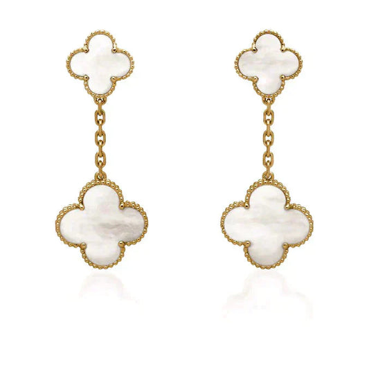 [Royal]CLOVER 2 MOTIF WHITE MOP EARRINGS