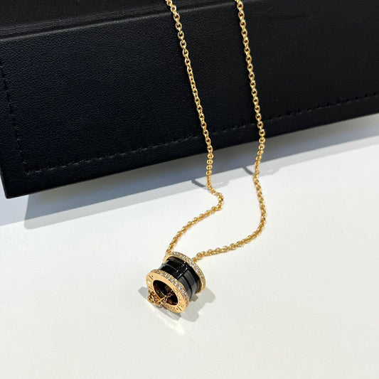 [Royal]ZERO 1 BLACK CERAMIC DIAMOND PINK GOLD NECKLACE