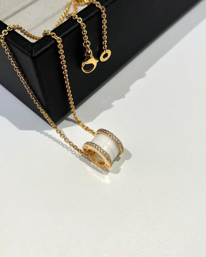 [Royal]ZERO 1 WHITE CERAMIC DIAMOND PINK GOLD NECKLACE